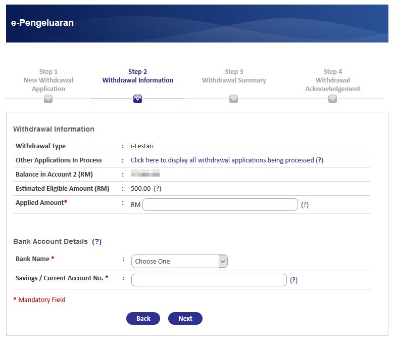 withdrawal information step 2