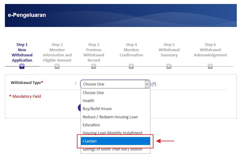 withdrawal type i-Lestari
