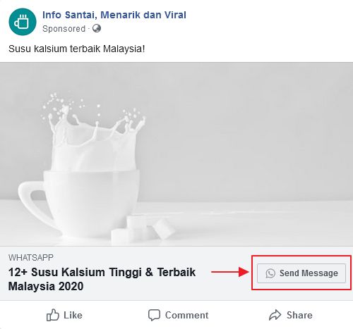 butang send message whatsapp dalam facebook post