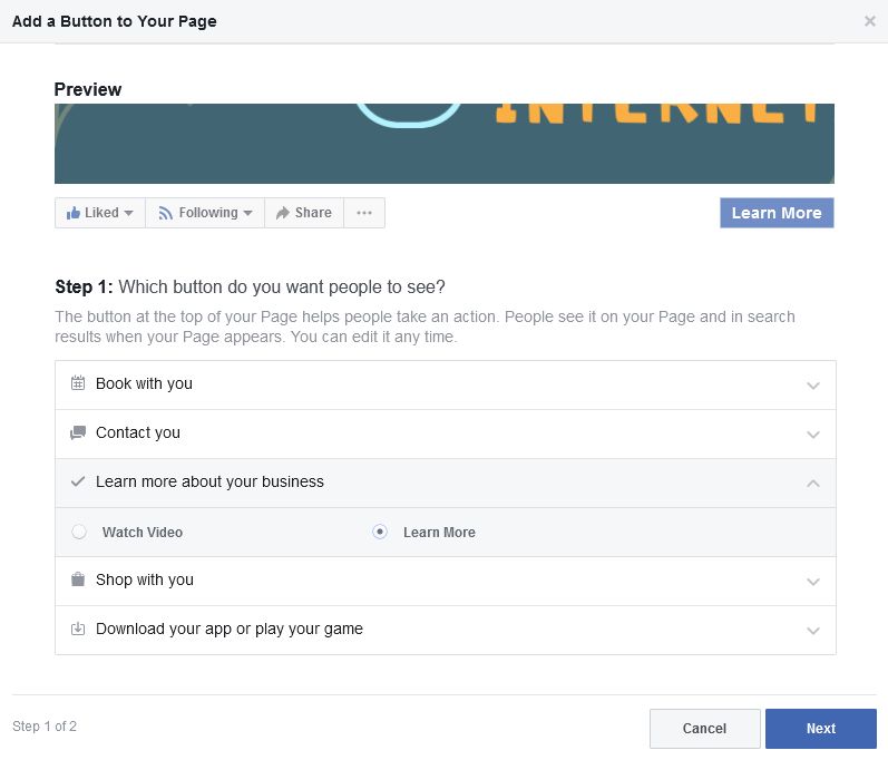 setting butang whatsapp facebook page