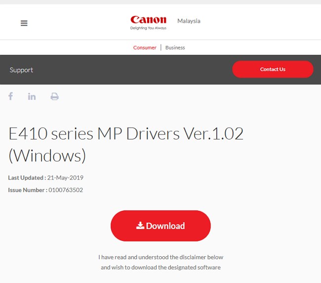 download driver printer canon e410