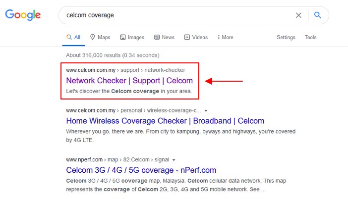 google search untuk network coverage