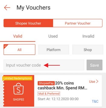 Add voucher Shopee