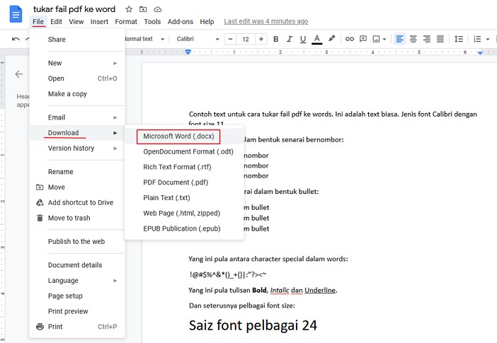 download fail google docs sebagai words