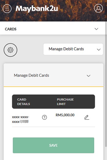 paparan setting cards maybank2u