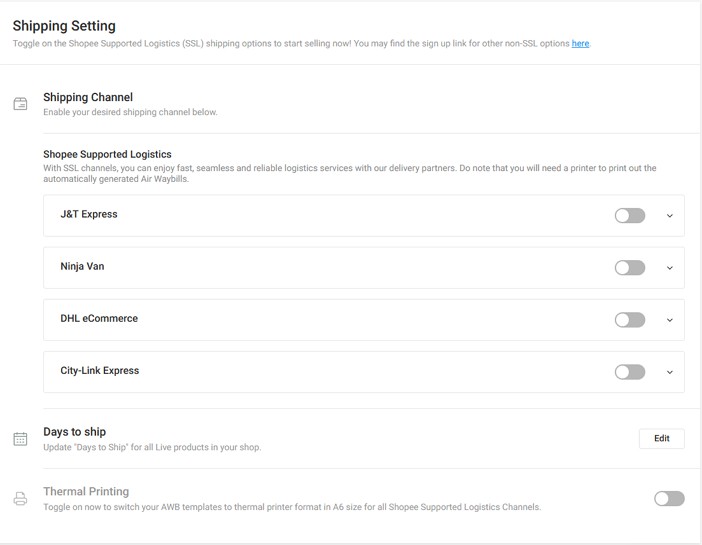 paparan shipping setting