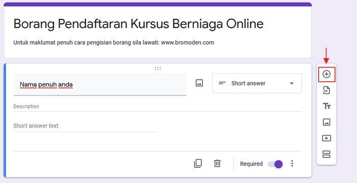 tambah soalan baru dalam google form