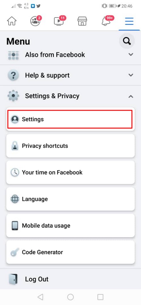 setting facebook