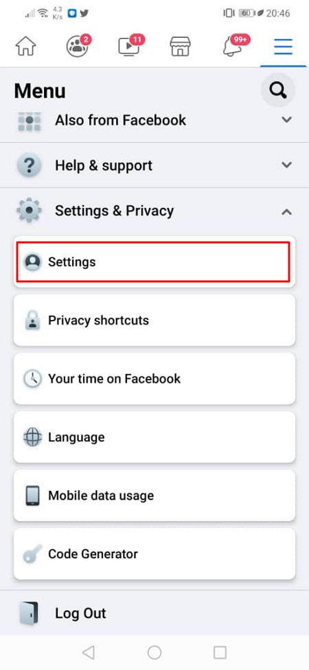 setting facebook