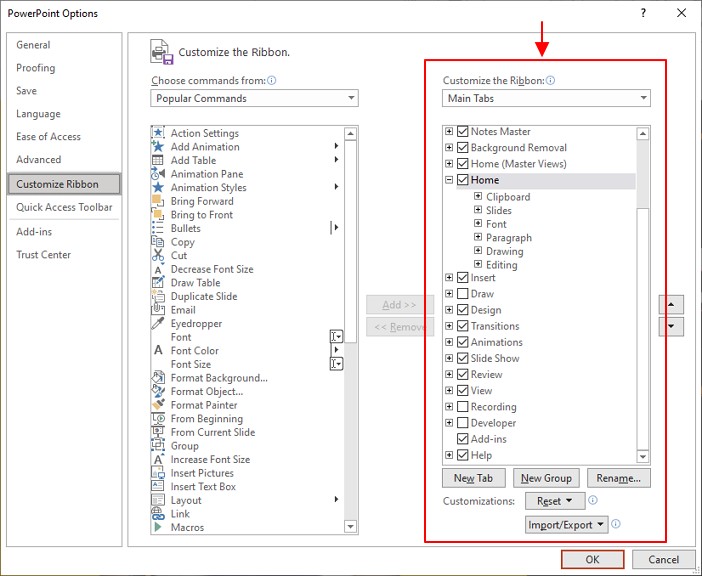 ruangan customize ribbon main tabs