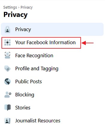 menu your facebook information