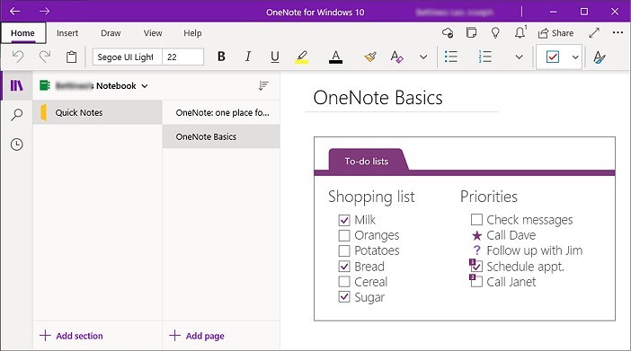 paparan onenote for windows 10 rv1