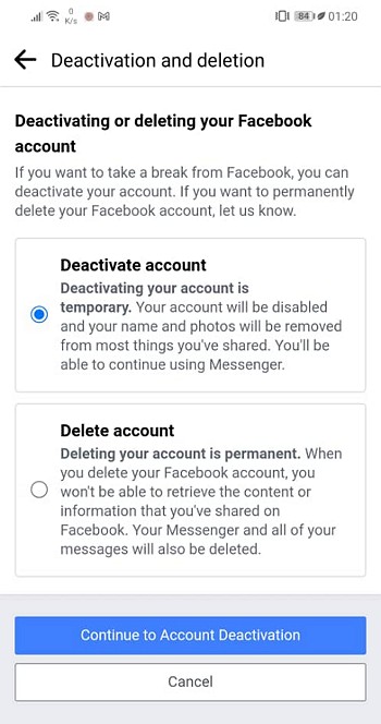 Cara untuk padam atau deactivate akaun facebook