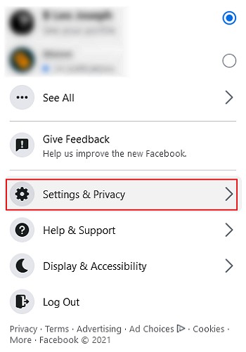 pilihan setting dan privacy dalam menu