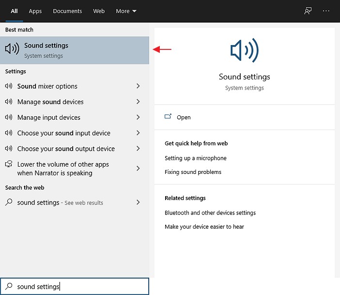 sound setting windows 10