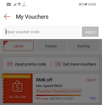 paparan add voucher untuk shopee versi apps