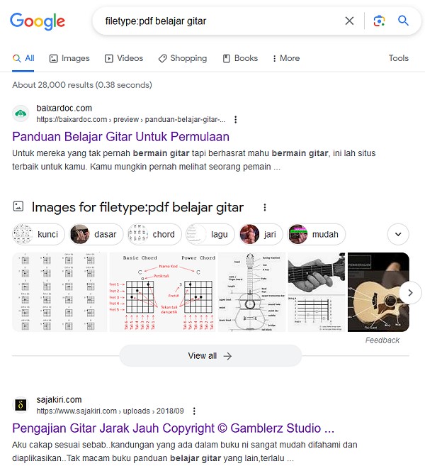 Google search operator untuk jenis fail tertentu