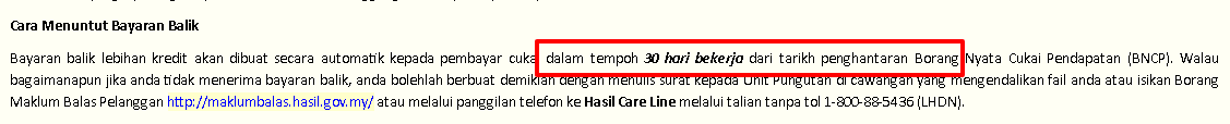 tempoh masa pembayaran balik lebihan potongan cukai