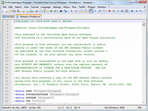 Notepad++ text editor terbaik untuk komputer versi portable