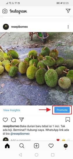 butang promote dalam post instagram
