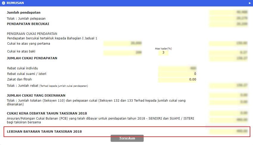 lebihan bayaran efiling