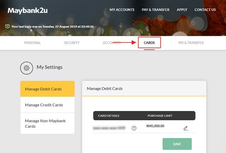 menu cards maybank2u