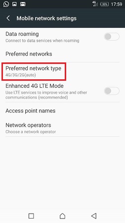 bahagian preferred network pada android