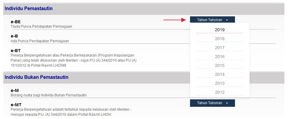 Pilih tahun taksiran