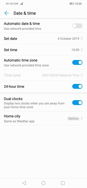set date and time handphone