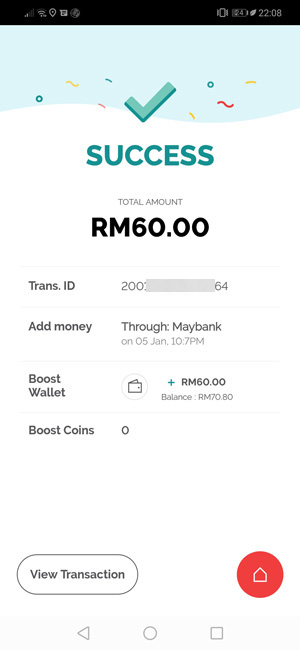 tambah duit boost berjaya